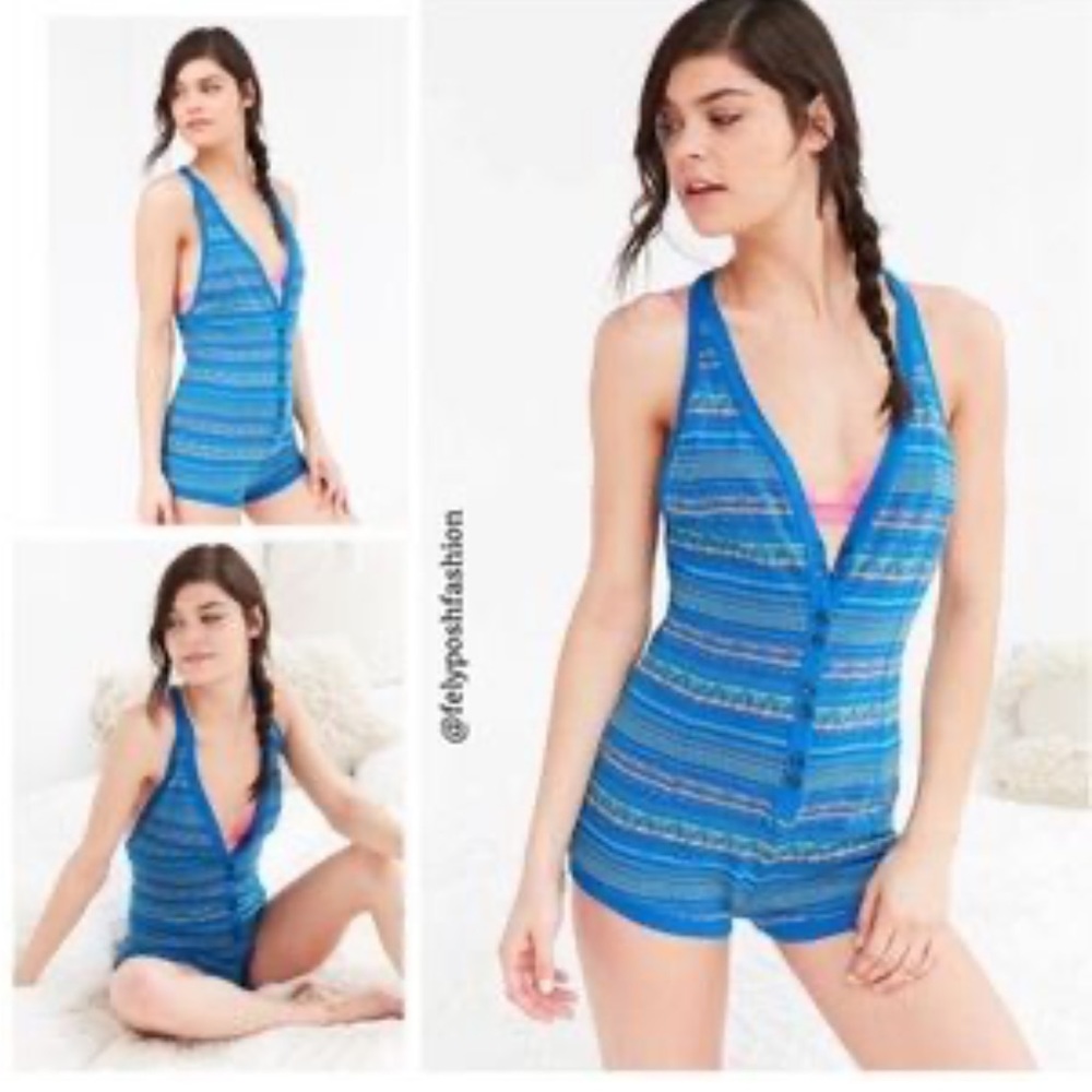 NWT URBAN OUTFITTERS “OUT FROM UNDER” BLUE RAZOR BACK ROMPER, SIZE MEDIUM